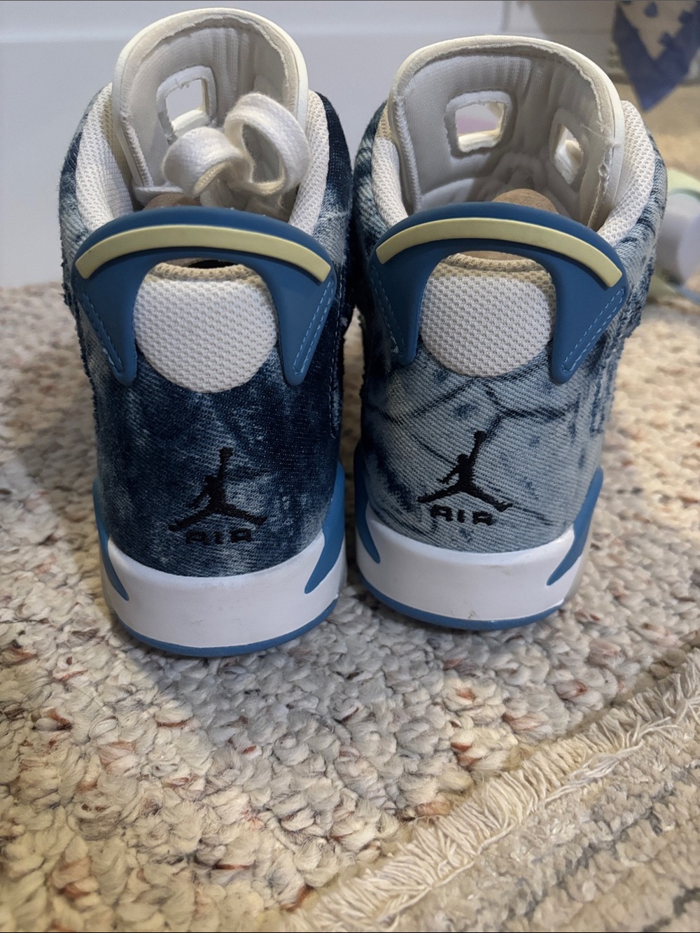 air Jordan 6 Retro (GS) Denim-Style Blue and White Sneakers - Picture 6 of 6